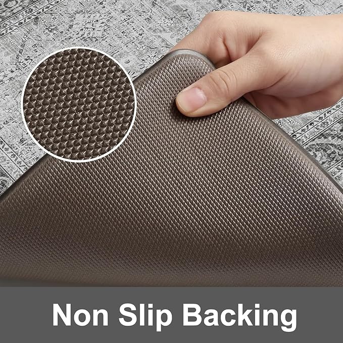 KIMODE Anti Fatigue Kitchen Mat 2PCS,Waterproof Farmhouse Kitchen Rugs Non-Slip,Vintage Grey Kitchen Mat for Floor,Cushioned Comfort Foam Standing Mat for Laundry,Office,Sink,Desk