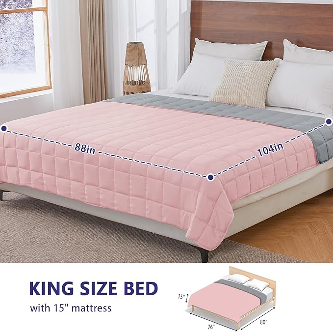 yescool Weighted Blanket for Adults (20 lbs, 88” x 104”, Pink Grey) Cooling Heavy Blanket for Sleeping Perfect for 190-210 lbs, Queen Size Breathable Blanket with Premium Glass Bead, Machine Washable