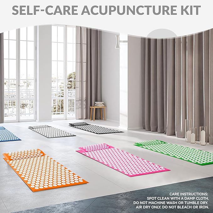 Fitvids Acupressure Mat and Pillow Set for Back/Neck Pain, Acupuncture Products to Relieve Muscle Fatigue, Improve Insomnia for Sedentary People, Acupuncture Eases Stress, Massage Mat, Grey