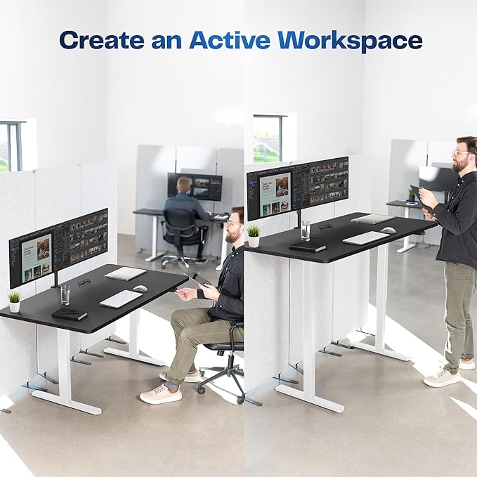 VIVO Electric Stand Up Desk Frame Workstation, Single Motor Ergonomic Standing Height Adjustable Base with Simple Controller, White, DESK-V100EW