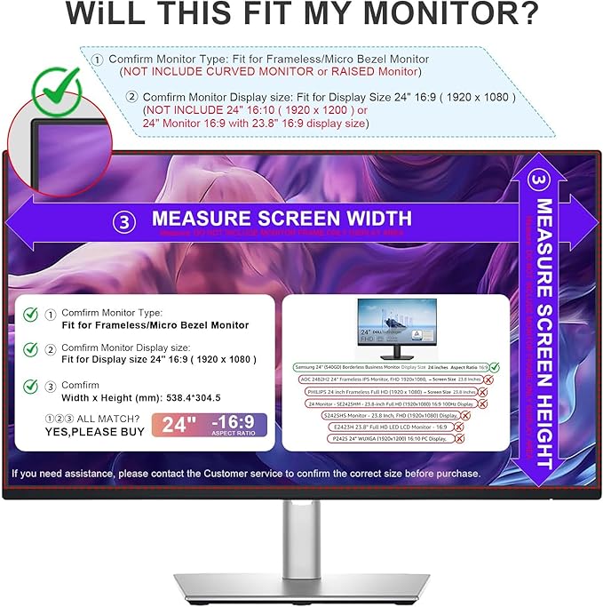 FILMEXT Removable 24 Inch Computer Blue Light Screen Filter for 16:9 Frameless Monitor - Bubble Free High Clarity- Eye Protection Blue Light UV Blocking Protector for Thin Bezel Computer Monitor
