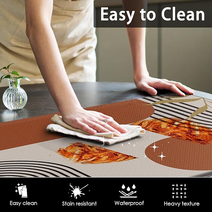 Anti-Fatigue Boho Kitchen Rug Set of 2 Cushioned Bohemian Kitchen Mats for Floor, Brown Sun Standing Mat Waterproof Non-Slip Kitchen Mats and Rugs PVC Ergonomic Foam Kitchen Decor
