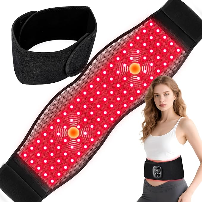 Red Light Therapy Belt for Body - Cordless 660nm&850nm Infrared Light Therapy Device with Vibration Pulse Timer, Heating Pad Wrap for Back Shoulder Waist Muscle Pain Relief at Home Office Travel