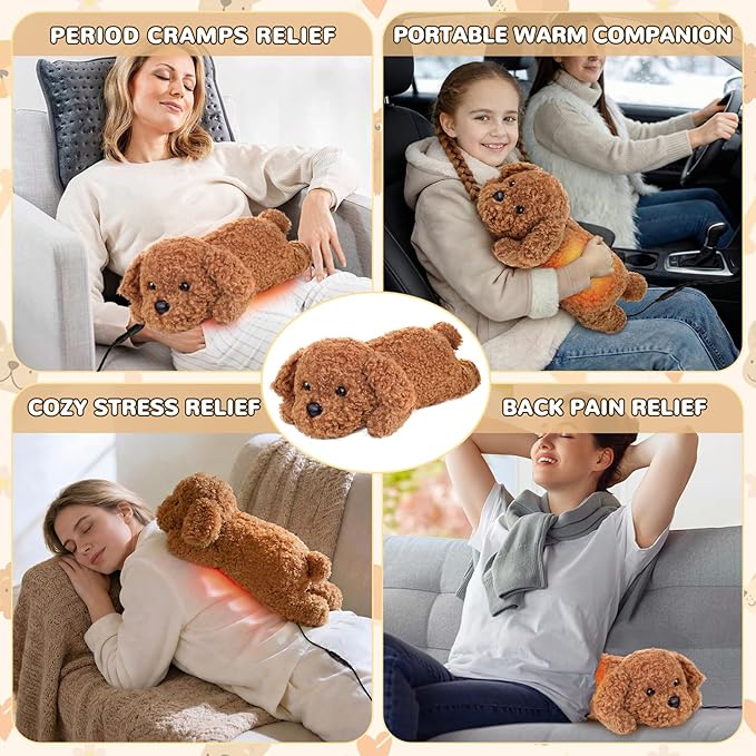 Dog Heating Pad for Period Cramps Menstrual Pain Relief, Portable Electric Heat Pads USB Powered, Cute Poodle Plush Stuffed Animals Gift, Funny Gifts for Women Teen Girls Christmas Birthday Easter