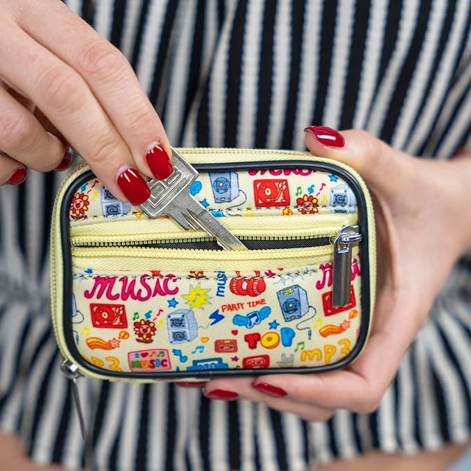 Made Easy Kit Pill Case - Medicine Organizer Box with Removable Seven-Day Vitamin & Supplement – Compact Travel Ready Dispenser in Pouch Holder with Zippered Pocket (Yellow Music Lover)