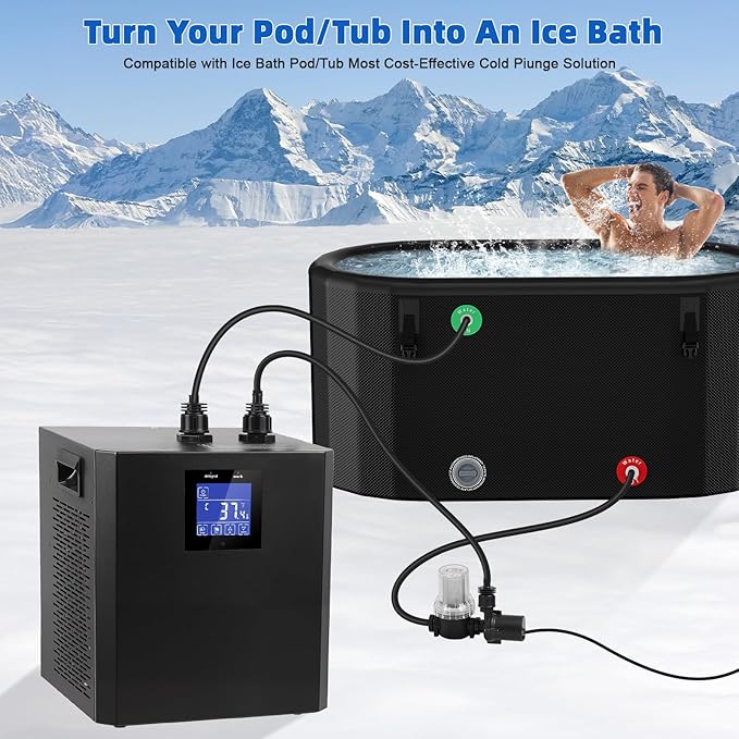 Cold Plunge Chiller, Ice Bath Water Chiller Machine with Pump and Filter, 87 Gallon Capacity, Efficient Cooling System for Athletic Recovery, Easy Setup for Home Gym (Black)