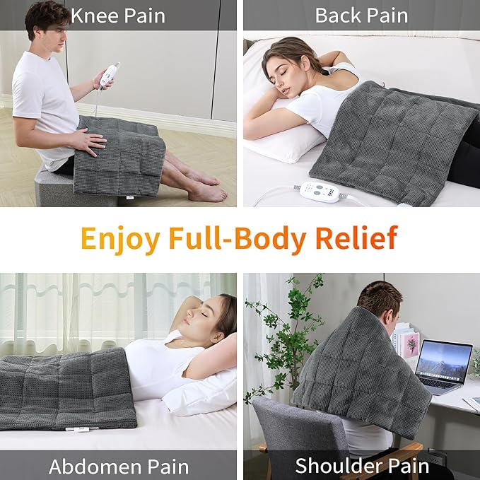 Heating Pad for Back - Weighted Heated Pad for Neck, Shoulder, Cramps and Knee, 3 Massage Modes & 3 Heat Levels, Auto Shut Off, Warm Gifts for Adult, 33"x18"