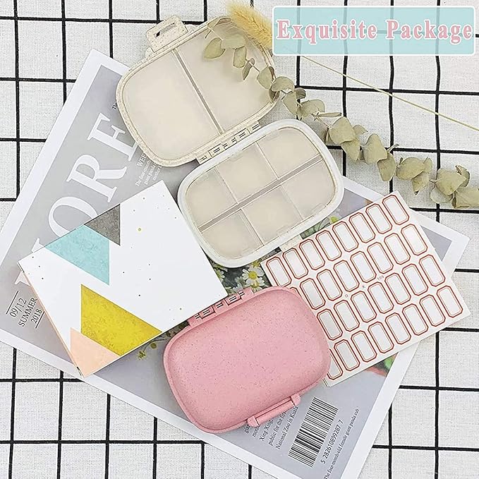 Holii 4PS 8 Compartments Travel Pill Organizer, Pocket Pharmacy for Purse Daily Pill Box Portable Medicine Organizer Vitamin Holder Container （Multi-Colored）