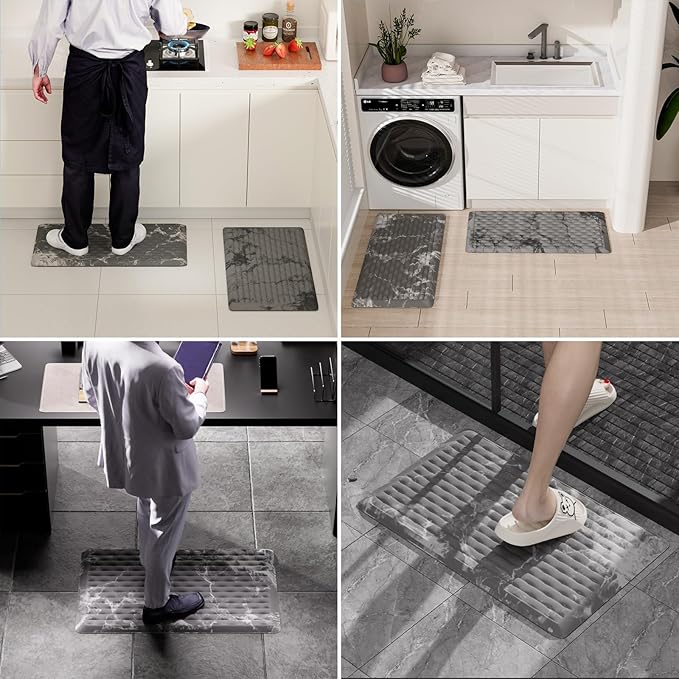 5/6 Inch Thick Water Absorbing Comfort Mat, Anti-Fatigue Floor Mat, Standing Desk Mat, for Kitchen Home Ofiice & Bathroom - Durable Foam, Cushioned Non-Slip (19" x 32", Black Marble Pattern)