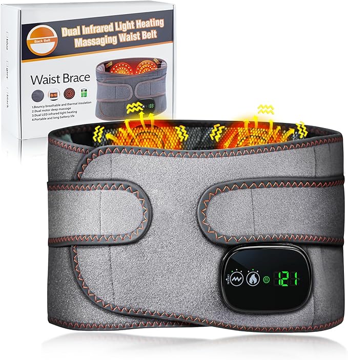 Cordless Heating Pad for Back, 47.2" Extendable Wearable Heating Pad with 3 Heat & Vibration Massage, 5000mAh Battery-Powered for Long Workdays & Cold Weather - Black (Grey)