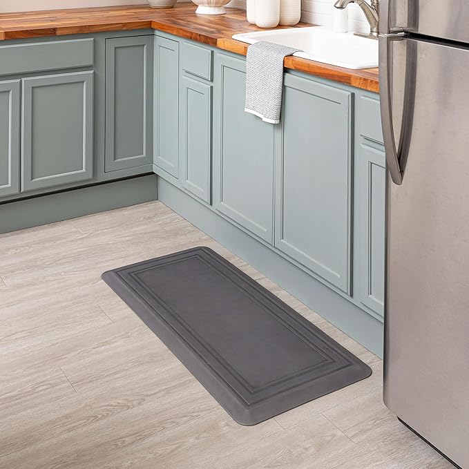 Tempur-Pedic Ultra Comfort Anti-Fatigue Frame Pewter 1' 8" x 3' 6" Kitchen Floor Mat Cushioned Ergonomic Standing Desk Mat Waterproof Non-Skid Foam