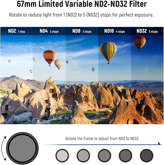 NEEWER Clip On Phone Filter Kit, 67mm Multicoated Variable ND Filter ND2-32 with Cold Shoe Cell Phone Clamp, Carrying Case & Cleaning Cloth Accessories Compatible with iPhone Samsung Android, FL-82