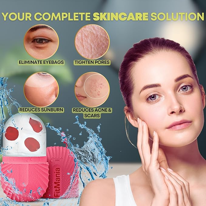 Ice Roller For Face with 2 Premium Heads, Facial Ice Roller for self Skin Care of all Types , Cold Face Ice Roller Facial Massager for Eye Puffiness relief , Wrinkles , Migraine & TMJ Relief Massager