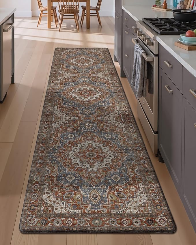 LUMI Anti Fatigue Kitchen Mat, Waterproof & Stain-Resistant Cushioned Standing Mat, Non-Slip Comfort Rug for Kitchen, Sink, Laundry, Home Office, 24" x 87", Blue Orange