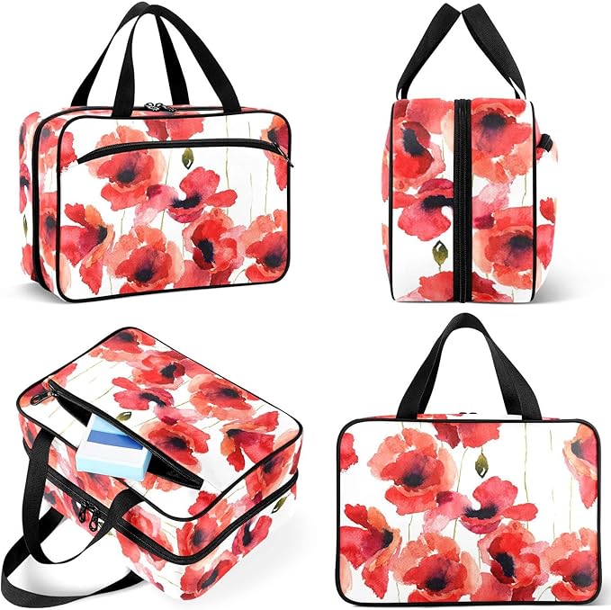 Naanle Pill Organizer Bag Travel Pill Bottle Medicine Organizer Home Storage Medication Bag for Vitamin Supplements, Watercolor Poppy Flower Empty First Aid Bag for Car Camping, 1.0 Count