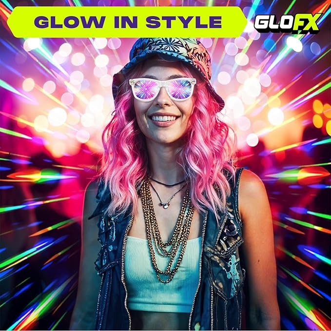 GloFX Clear Frame Extreme Line Diffraction Glasses – Laser Etched for Brilliant Rainbow Light Effects, Durable & Flexible, Ideal for Raves & Festivals