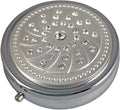 Crystal Gemstones Silver Pill Box – Round 3-Compartment Metal Pill Organizer, Compact 2-Inch Travel Pill Case for Purse or Pocket