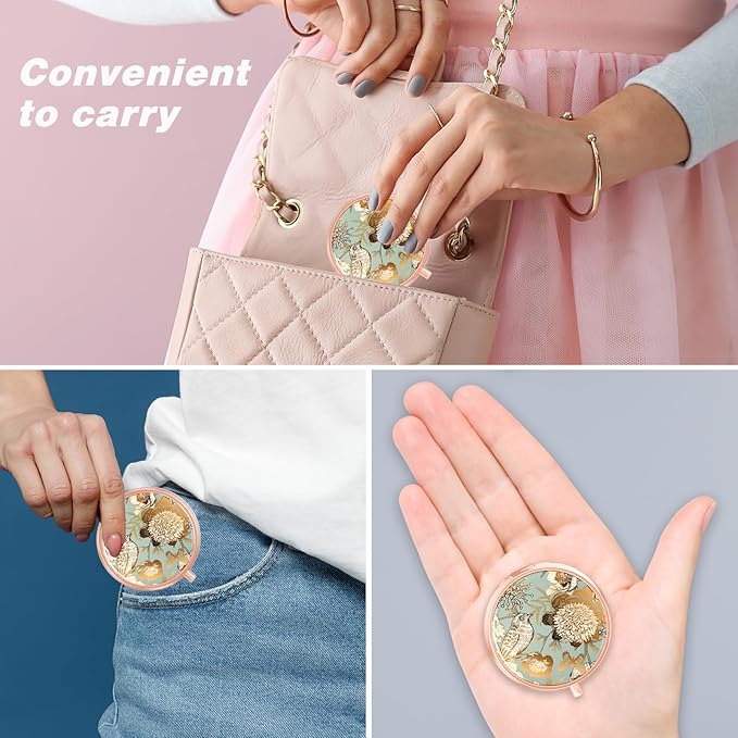 Rouidr Pill Box, 3 Compartment Medicine Pill Case, Small Metal Travel Medicine Box for Purse & Pocket, Rose Gold, Blooming Flowers