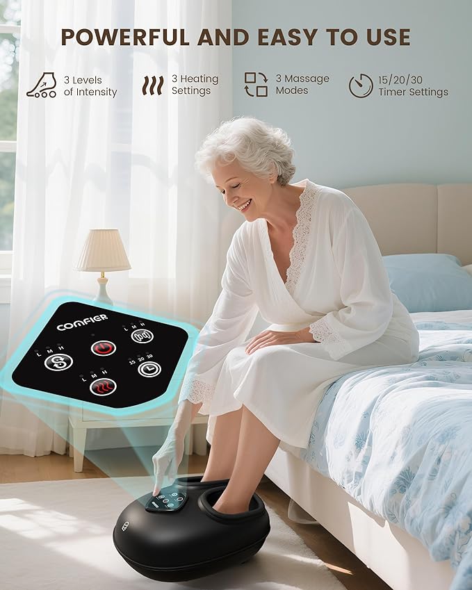 COMFIER FSA Eligible Foot Massager with Heat, HSA Eligible Shiatsu Foot Massager Machine for Plantar Fasciitis, Kneading & Compression for Neuropathy Pain, Fits up to Size 14