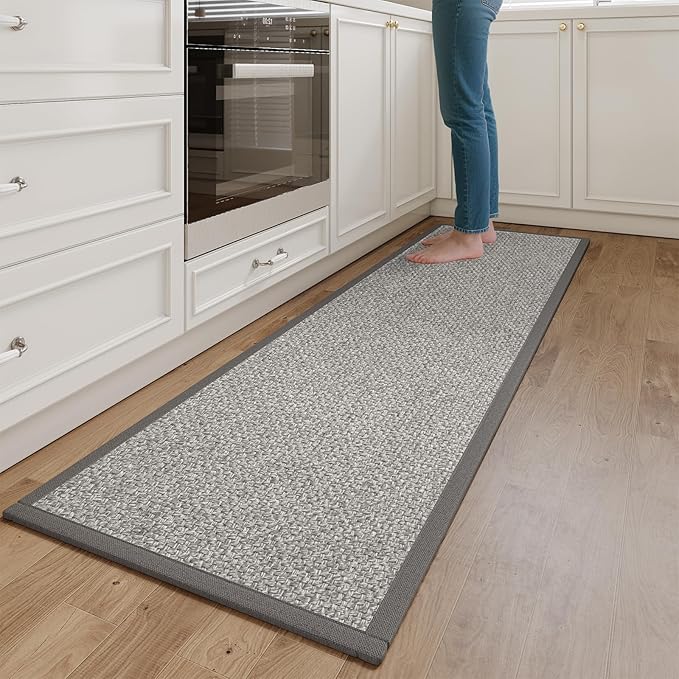 Kitchen Runner Rugs Non Slip Washable, Super Absorbent Kitchen Mats for Floor, Rubber Backing Jute-Like Braid Long Sink Mat Standing Floor Mat, Machine Washable, Gray 17"x59"