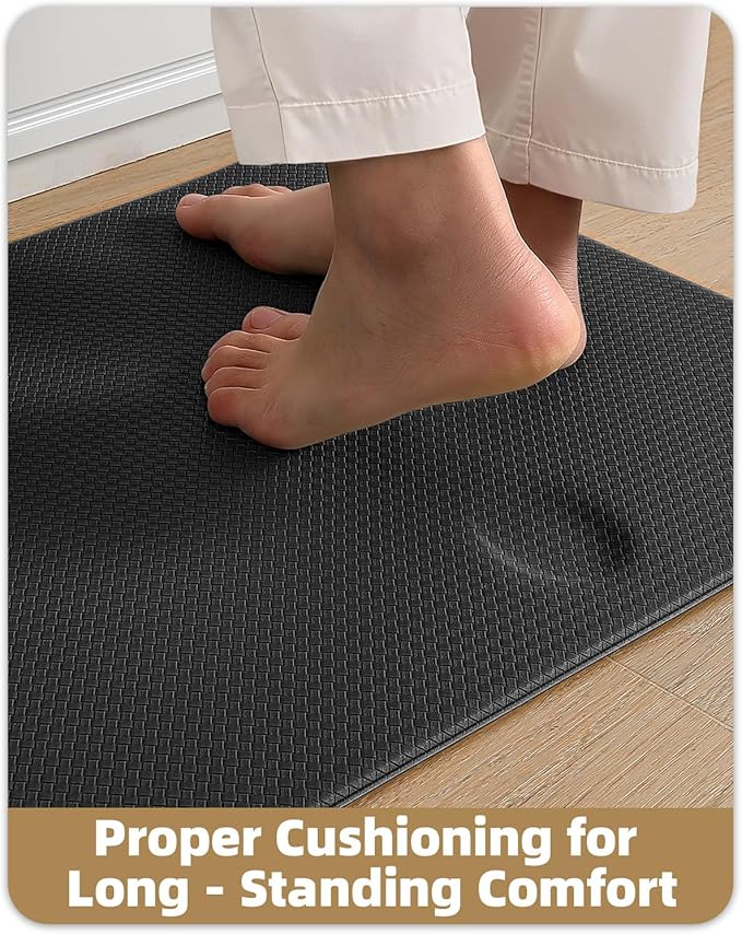 Color&Geometry Anti Fatigue Cushion Padded Kitchen Mat for Floor - 17x59+17x59,Easy Clean, Waterproof & Oil Proof, Anti Slip, Foam Rubber Runner Rug for Front Sink Comfort Standing, Black Set of 2
