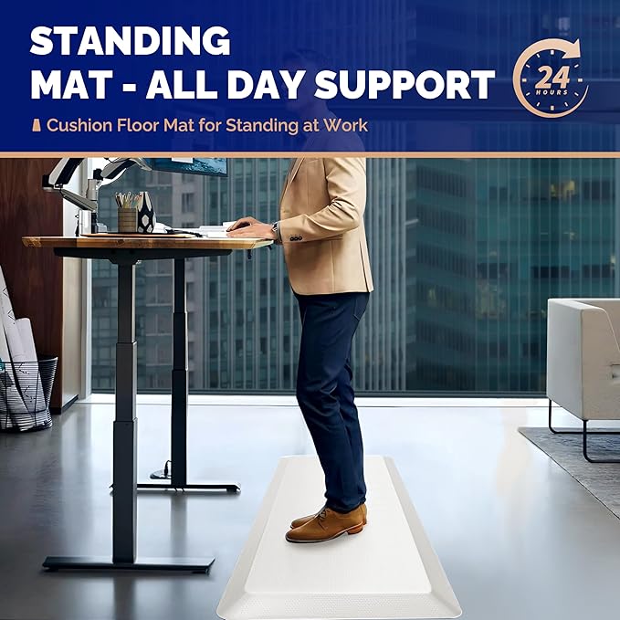 FEATOL Anti Fatigue Mats for Standing, 9/10 Extra Thick Ergonomic Standing Desk Mat, Comfort Memory Foam Standing Mat at Home,Office All Day (17" x 24", White, 2PC)