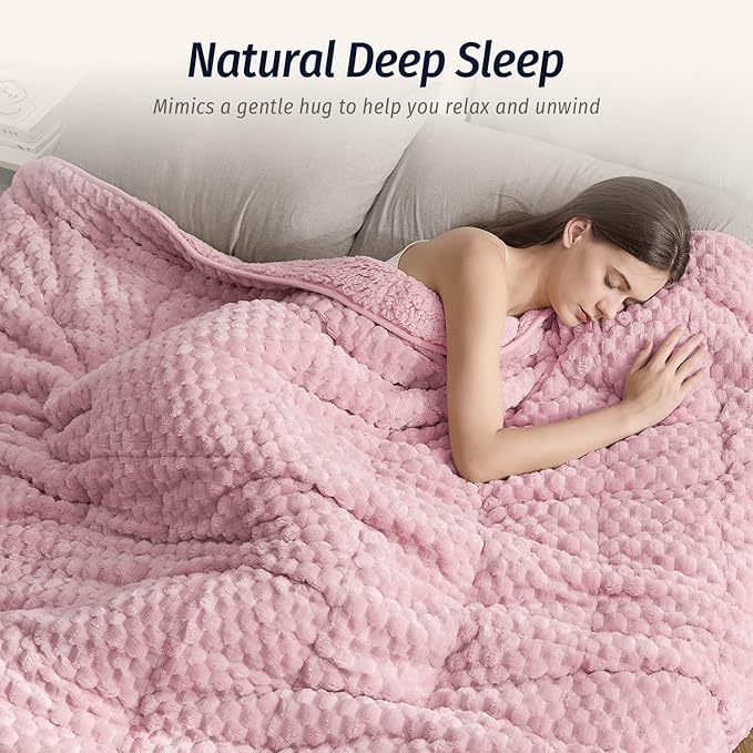 Wemore Fleece Weighted Blanket for Adults (60" x 80" 20lbs, Pink), Dual Sided Cozy Soft Sherpa Heavy Blanket, 3D Imitation Turtle Shell Warm Jacquard Flannel Weighted Blankets for Couch and Bed