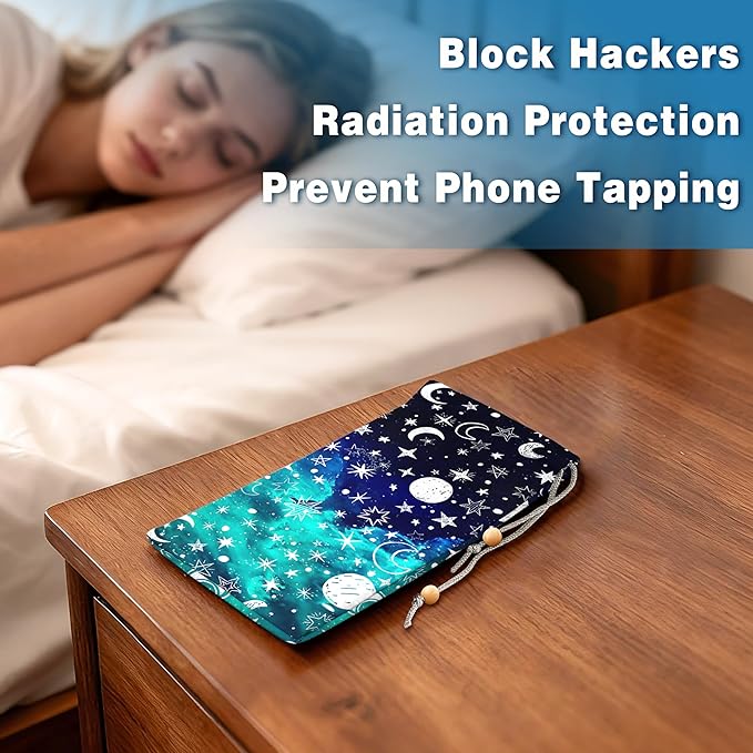 EMF Shield Sleeve for Cell Phone Reduce Signal Anti-EMP Pouch Against Radiation, EMF, 5G, RFID Blocking 4x8 Inch Moon and Star Phone Sleeve Bags