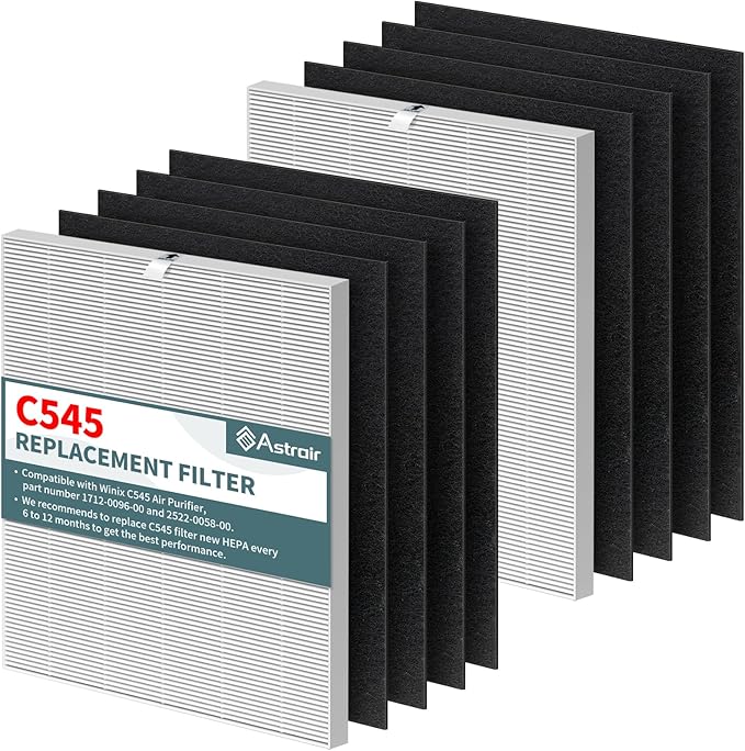 C545 HEPA Replacement Filter Compatible with Winix C545 Air Purifier, 2 Stage Filtration of Activated Carbon Filter and H13 True HEPA Filter, 2 Hepa Filter & 8 Carbon Filter