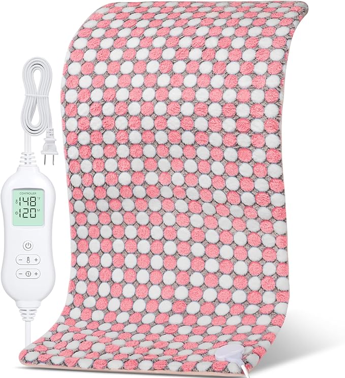NOWWISH Heating Pad for Back Pain Relief & Period Cramps, 33x17 Inch Moist Heat Electric Heating Pad with 6 Heat Settings and Auto Shut-Off, Machine Washable, Christmas Gifts for Women, Pink Dot