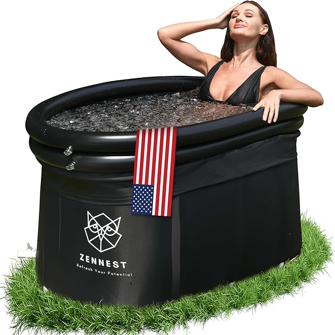 Upgraded XXL 150 Gal Oval Ice Bath Tub With Cover - Portable Cold Plunge Tub For Athletes, Ultra-firm 6-layer Insulated Inflatable Ice Tubs & Bathtub For Adults with Dual-tube Comfort Rim
