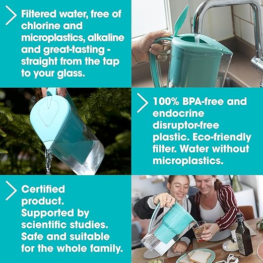 Alkanatur Alkaline Hydrogen Water Filter Pitcher - Removes Fluoride, Chlorine, Microplastics, PFAs, Lead - Activated Coconut Carbon, Ionizer, pH 9.5, Adds Magnesium