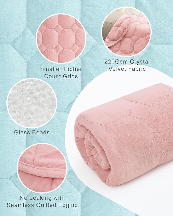 Weighted Lap Blanket 7lbs, Cozy Luxury Crystal Velvet Weighted Blanket for Adults, Small Weighted Blanket for Relaxation, Sleeping, Travel, Dull Pink, 29" x 24"