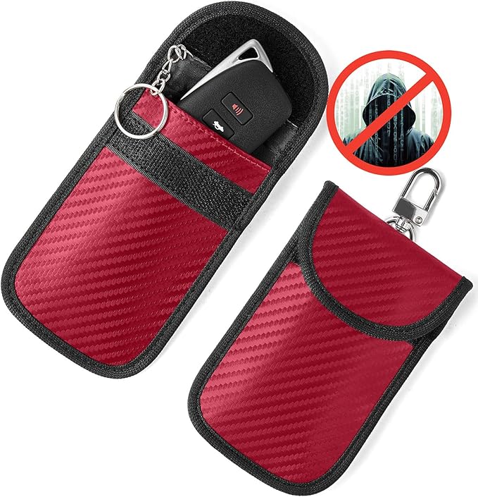 Upgraded Faraday Bag for Key Fob (2 Pack), Premium Faraday Key Fob Protector– Car RFID Signal Blocking, Car Security Protection, Anti-Theft Pouch, Anti-Hacking Case Blocker Red