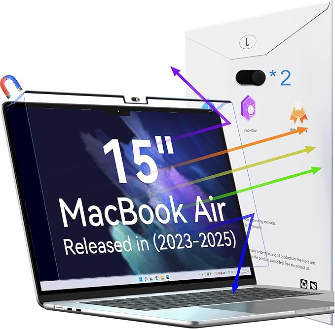 Magnetic Anti Blue Light Screen Protector for MacBook Air 15 Inch (2023-2026, M2, M3, M4, M5), Removable Glare Filter for 15.3" Mac Laptop Computer