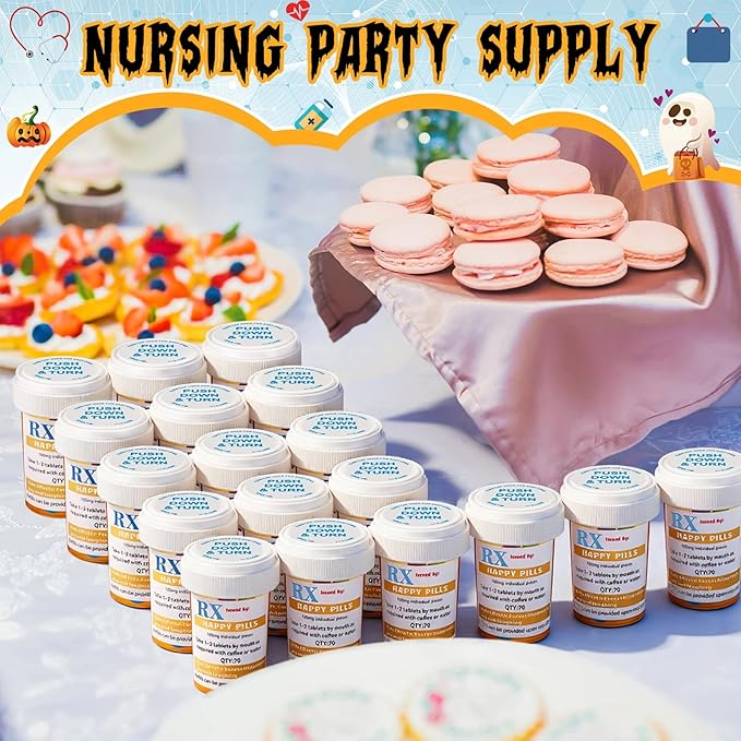50 Set Nursing Halloween Party Supplies 50 Empty Pill Bottles with Caps Plastic Medicine Containers with 50 Sticky Label Pill Vial for Nurse Party Favors Serve (20 Dram)