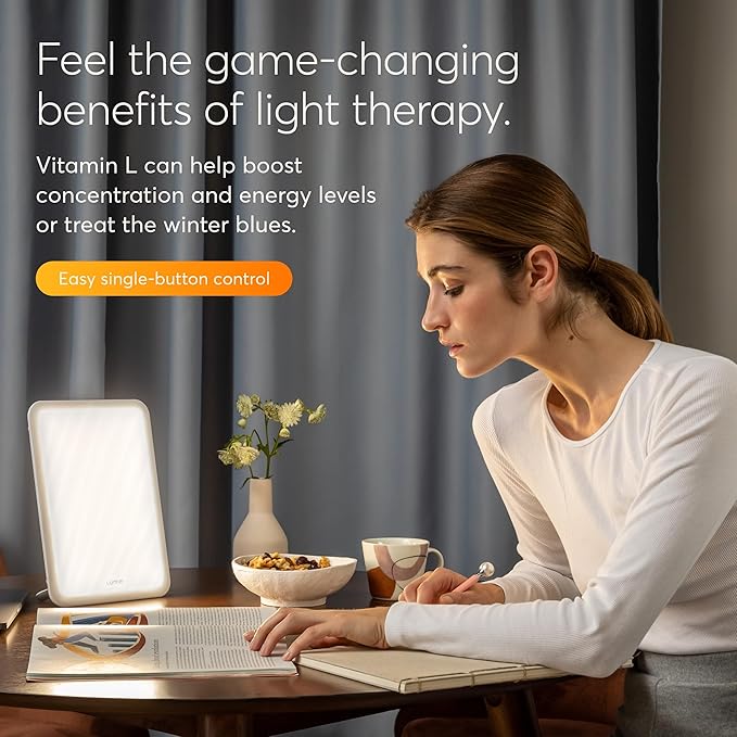 Lumie Vitamin L Light Therapy Lamp - Portable, Slim Design - 10,000 Lux Daylight Lamp - Detachable Stand, Cool White LEDs & Rippled Diffuser - Portrait or Landscape