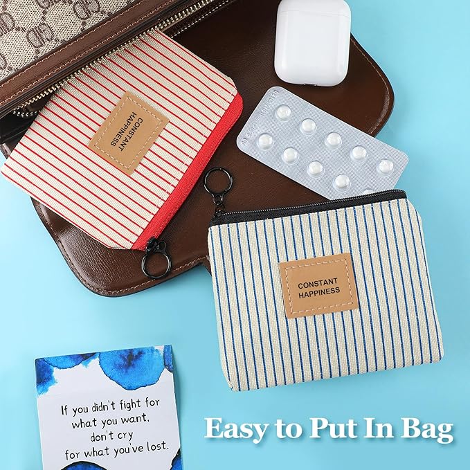 2 Pcs Birth Control Pill Packet, 4.7 x 3.6 Inch Canvas Wallet Pill Holder Sleeve Pouch with Zipper for Card Organizer, Pocket Pouch Wallet for Women Privacy Protection