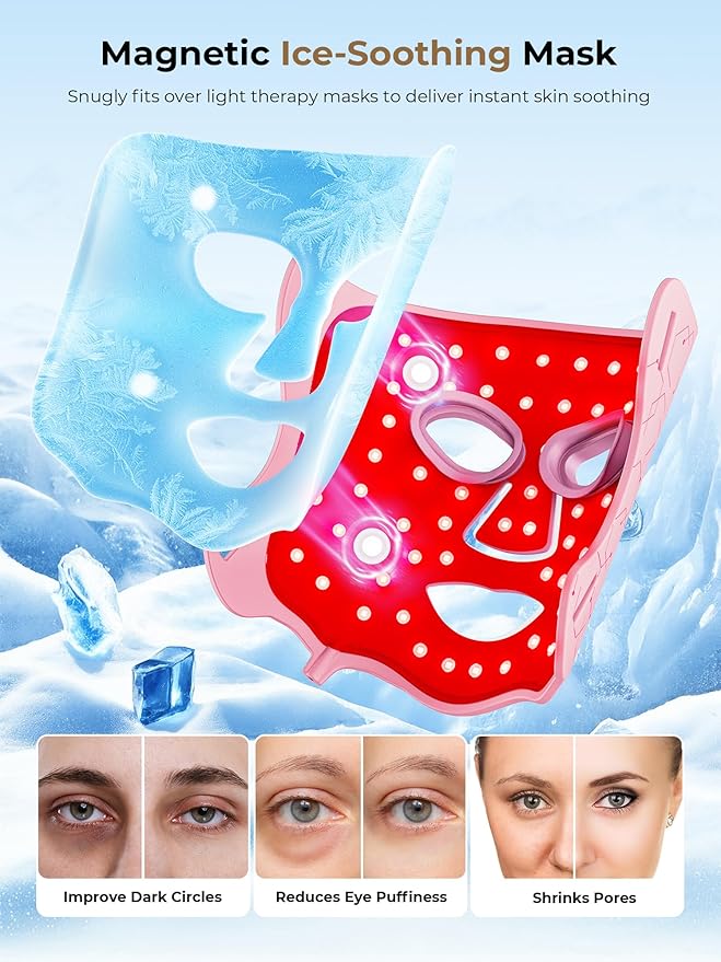 LED Light Therapy mask (E106A) for Face, LED Light Therapy Mask with Adjustable Brightness and Timer, Soft Silicone Red Light Therapy Mask for Home & Travel, Pink