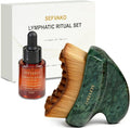 Lymphatic Contour Face Brush Set with Gua Sha Face Oil, Dual-Ended Dry Brush+Jade Gua Sha Edge, 0.075mm Ultra-Soft Bristles Gua Sha Facial Tools, for Lymphatic Drainage, De-Puff, Sculpt, Smooth & Glow