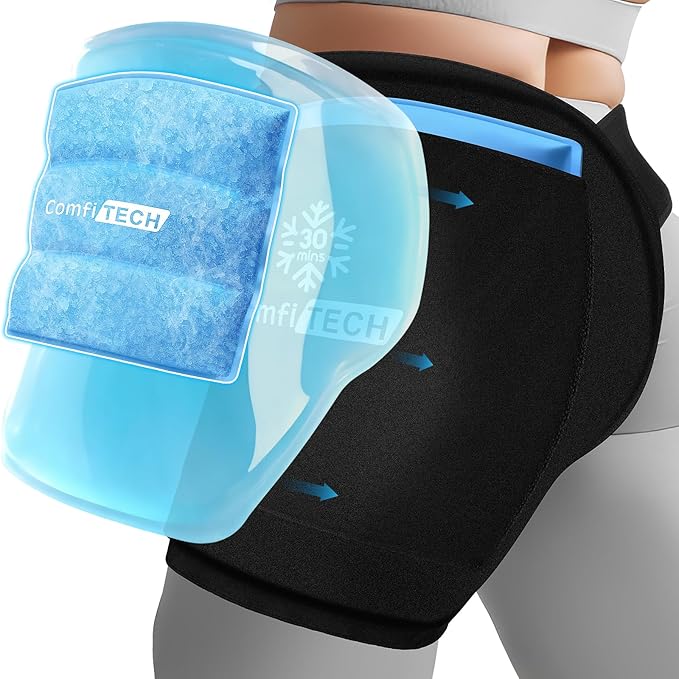ComfiTECH Dual-Gel XL Hip Ice Pack Wrap with Extended 30-Minute Cooling, Detachable Reusable Cold Pack & Flexible Gel Ice Wrap for Hip Replacement Recovery, Sciatic Nerve, Hip Flexor Discomfort