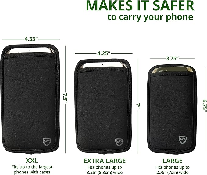 SYB Shield Your Body EMF Blocker Phone Case, Powerful Radiation Blocker for Cell Phone, Durable Anti Radiation Cell Phone Case, Black, XXL, for Phones Up to 4.33-Inches Wide (11 x 19 cm Pouch Size)