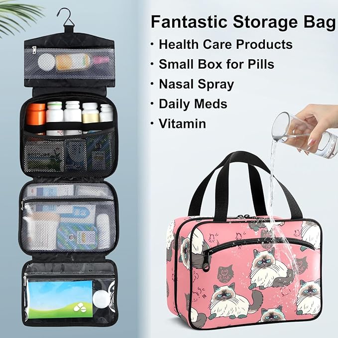 Fustylead Cute Cartoon Himalayan Cat Large Medical Storage Bag with Zipper Empty First Aid Bag Trauma Kit for Traveling Hiking Camping Backpacking