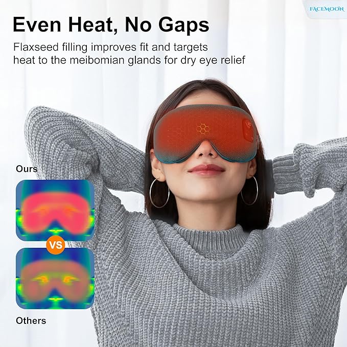 FACEMOON Heated Eye Mask for Dry Eyes: Electric Warm Compress for Blepharitis Stye Tired Eyes - Cordless Heat Relief Heating - Stable Temp 1500 Mah Rechargeable Washable Green