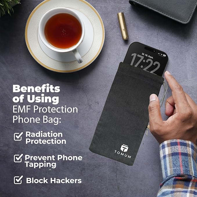 TOMUM EMF Shield Sleeve for Cell Phone - EMF Protection Smartphone Pouch - Anti EMP Bag - Signal Blocking Case for Radiation EMP 5G RFID Black