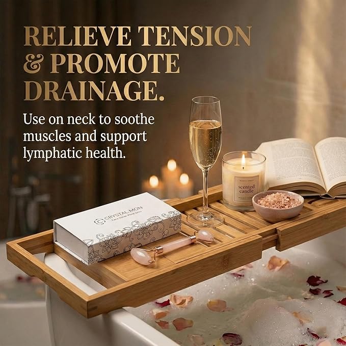 C CRYSTAL LEMON Rose Quartz Facial Roller for Face and Neck, Dual-End Natural Stone Face Roller, Cooling Massage Tool for Puffiness Appearance, Smooth Rolling Skincare Accessory
