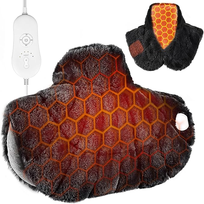 Nalax Heating Pad for Neck and Shoulders and Back, Luxurious Faux Rabbit Fur Fabric, 4lb Tourmaline Weighted Heating pad, 6 Heat Settings,2H Auto Off,Memory Function, Valentine Gift for Women 24"x 20"