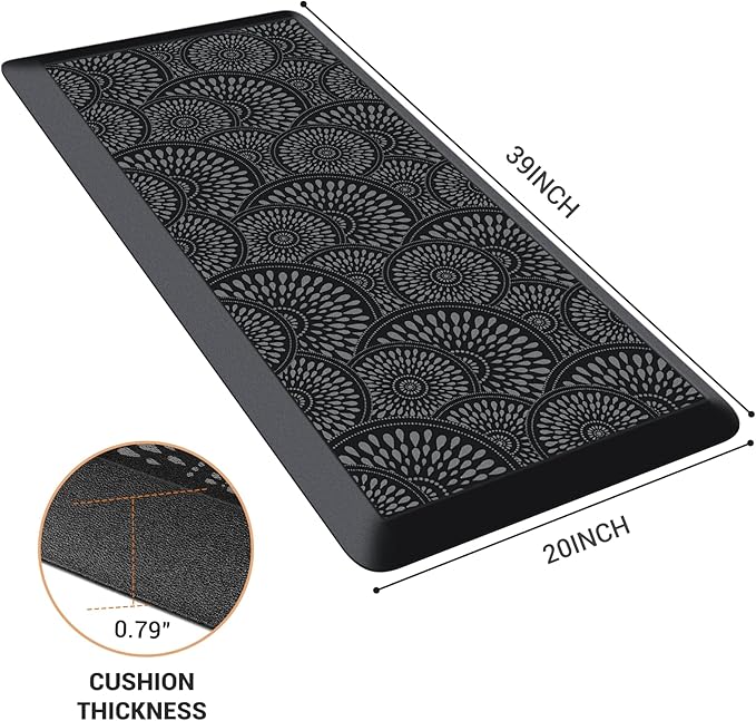 Mattitude 4/5 Inch Kitchen Mat, 20x39in Heavy Duty Ergonomic Comfort Foam Standing Desk Mat, Waterproof Non-Slip Standing Mats and Rugs for Kitchen, Office, Black