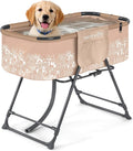 SereneLife Foldable Dog Bath Tub with Adjustable Height, 360° Access, Drain Hose & Storage Pockets – 130 lb Capacity Grooming Station for Indoor/Outdoor Use (Beige)