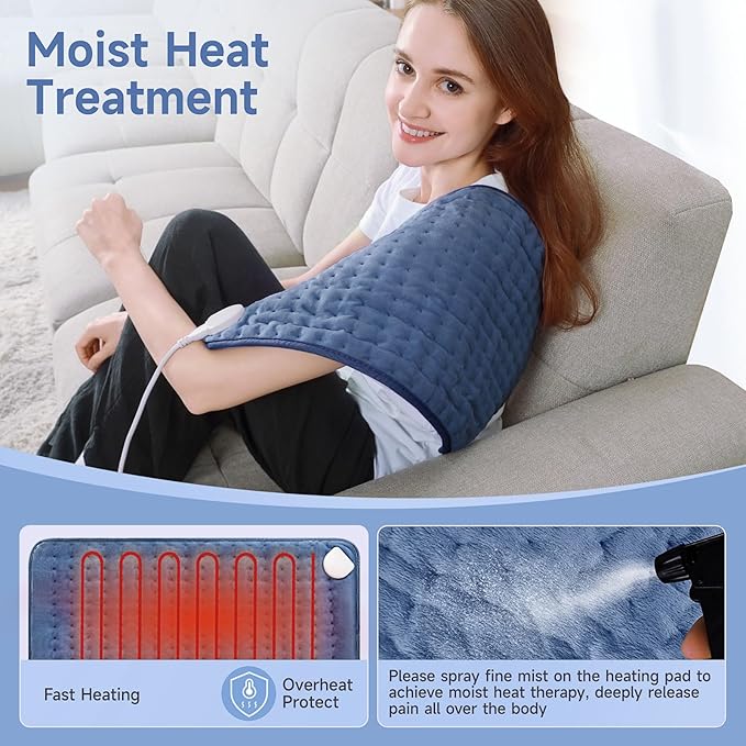 Heating Pads for Back Neck Shoulder Pain, Electric Heating Pad Auto Shut Off, Fast Heat, Large Heating Pad Christmas Gift for Women Men, Birthday Gifts for Mom Dad (Blue)